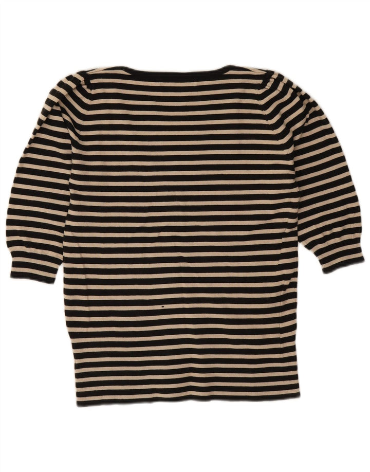 Top feminino Zara manga 3/4 Reino Unido 12 algodão listrado preto médio