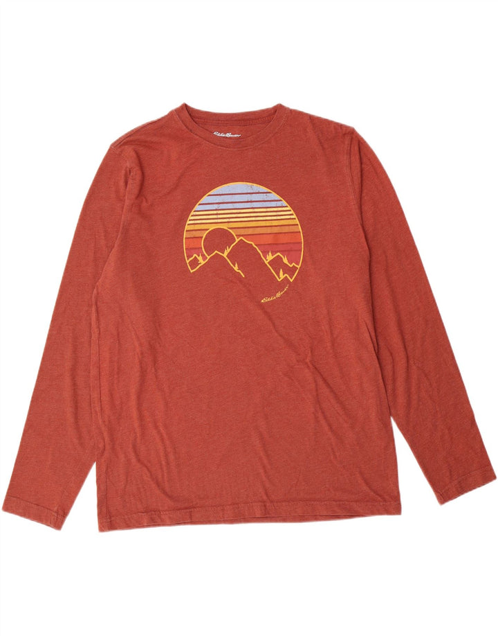 EDDIE BAUER Mens Graphic Top Long Sleeve Medium Red Cotton Vintage Eddie Bauer and Second-Hand Eddie Bauer from Messina Hembry 