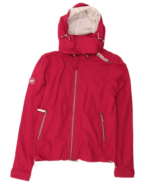 Jaqueta de chuva feminina SUPERDRY com capuz Reino Unido 10 pequeno nylon vermelho