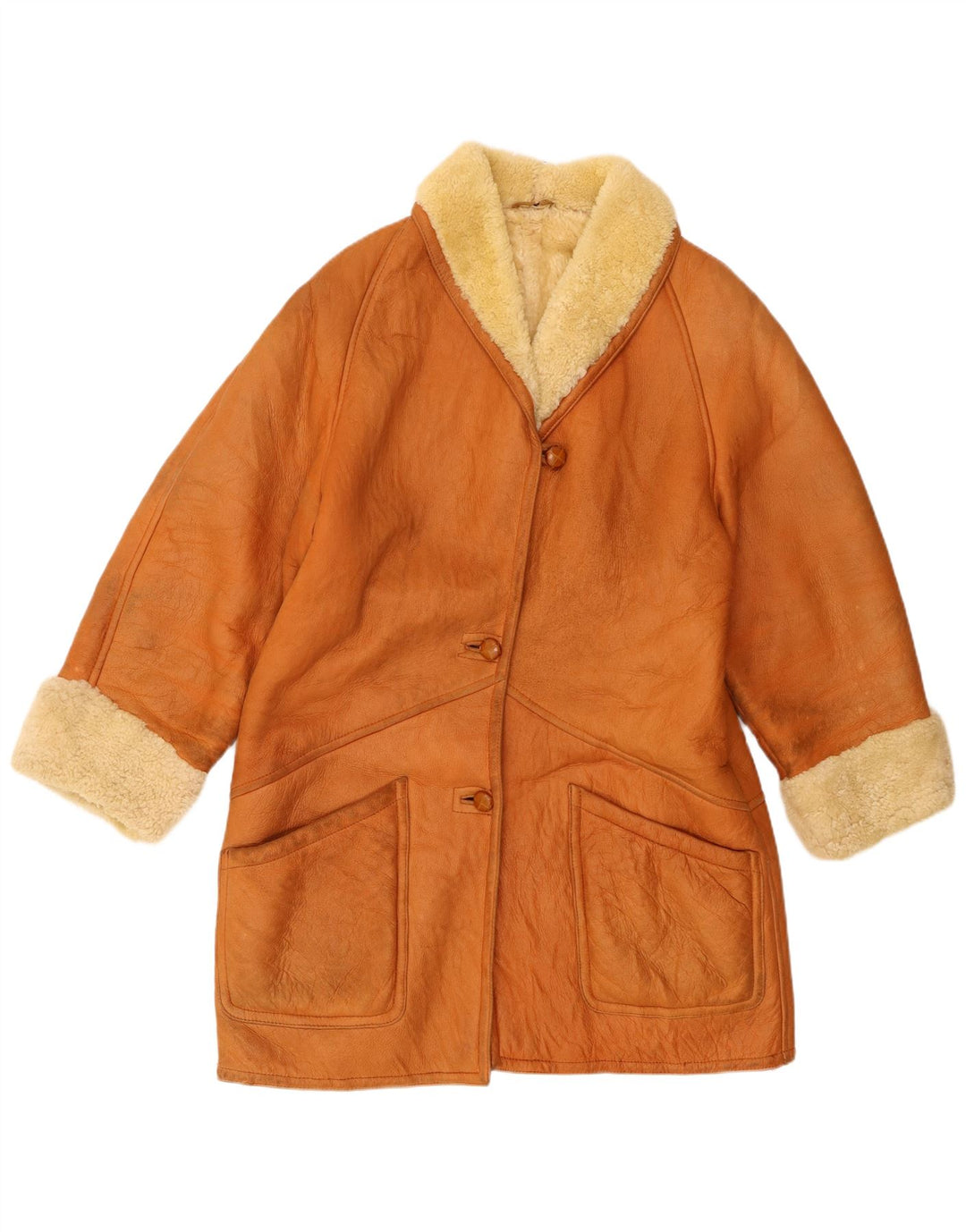 Casaco feminino Trussardi Shearling UK 18 XL couro bege