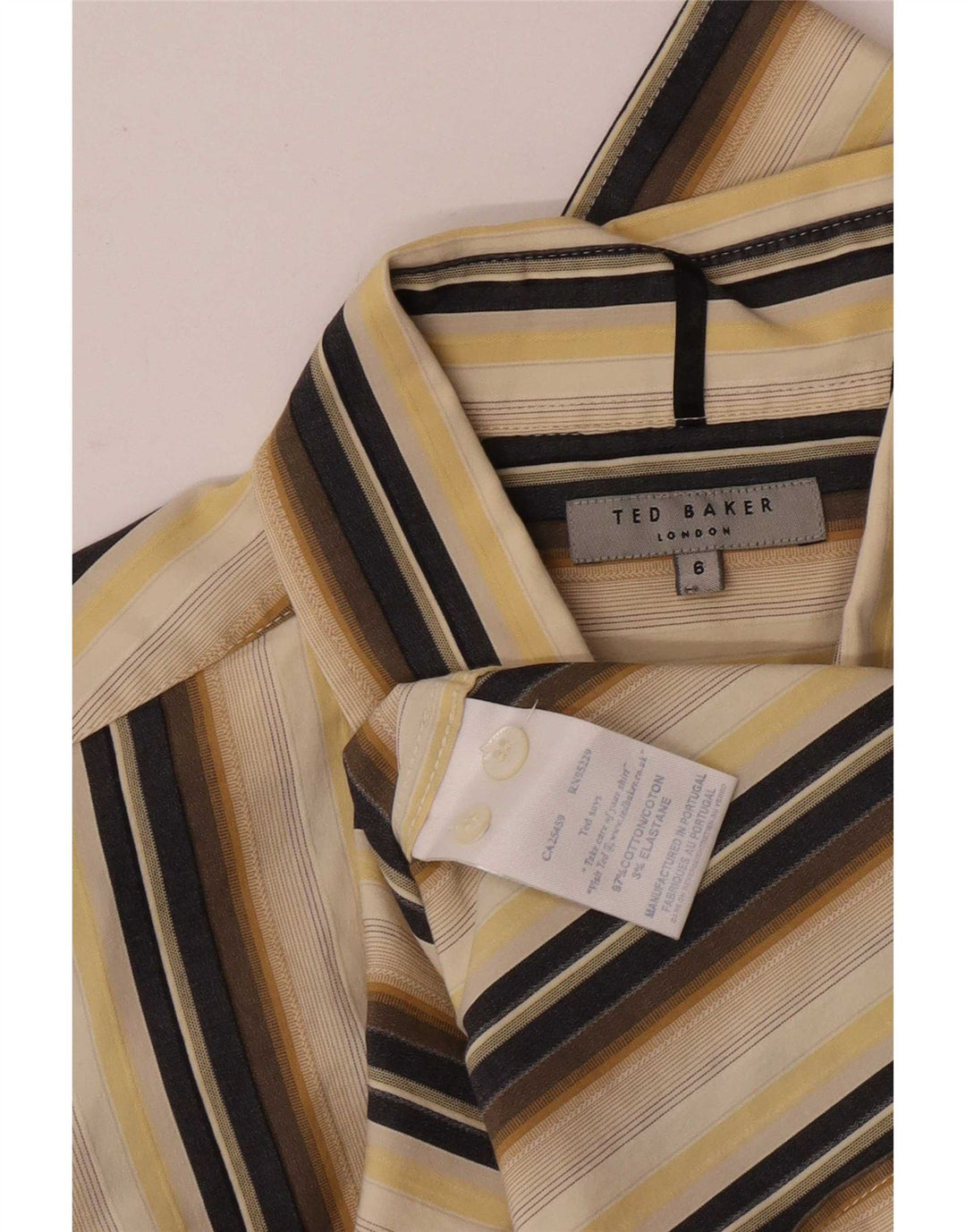 Camisa masculina Ted Baker tamanho 6 2XL algodão listrado bege