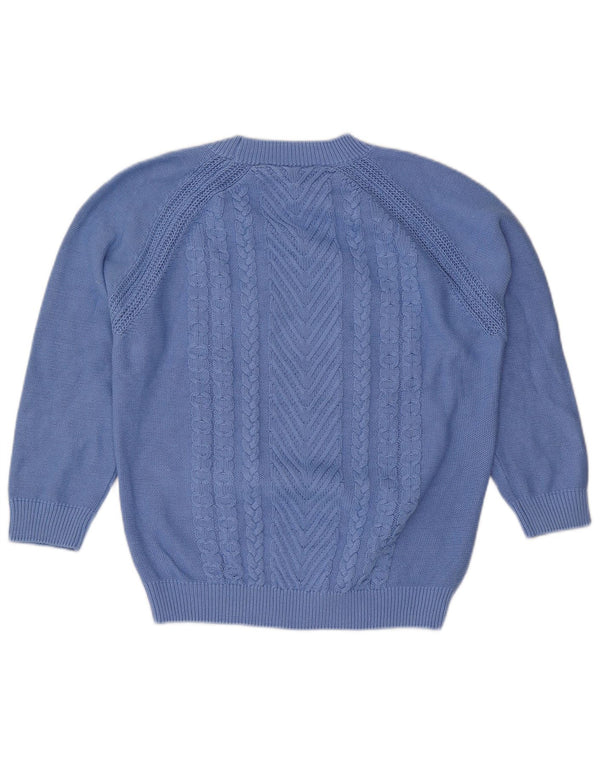 Suéter feminino Crew Clothing manga 3/4 com gola UK 14 grande algodão azul