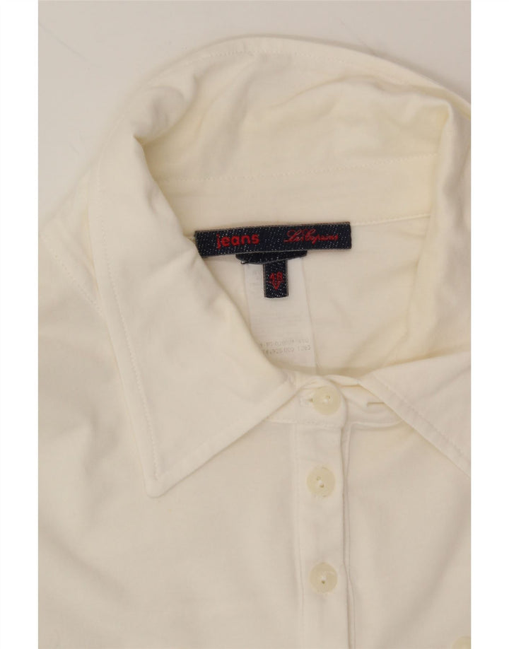 VINTAGE Womens Long Sleeve Polo Shirt IT 48 XL White Cotton Vintage Vintage and Second-Hand Vintage from Messina Hembry 