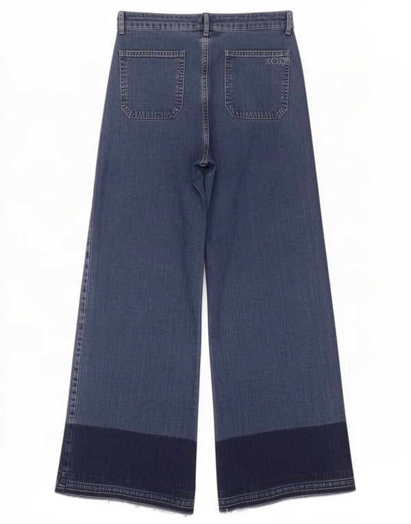 Max&Co. Jeans feminino cintura alta perna larga W28 L30 azul colorblock algodão