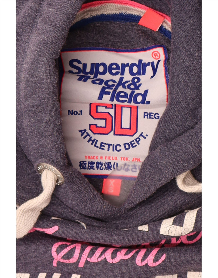 Jumper com capuz gráfico feminino SUPERDRY UK 6 XS azul marinho algodão