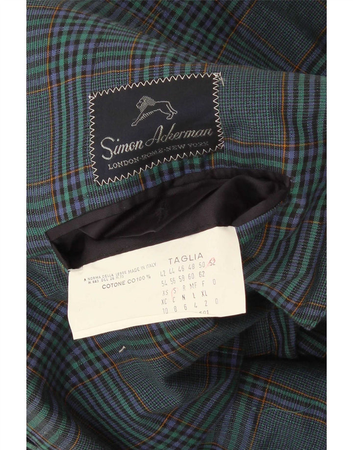 Jaqueta blazer masculina vintage com 2 botões IT 52 grande algodão xadrez azul marinho