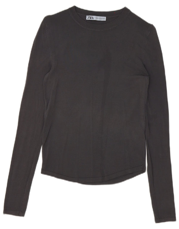 Top feminino Zara manga comprida UK 10 viscose cinza pequena