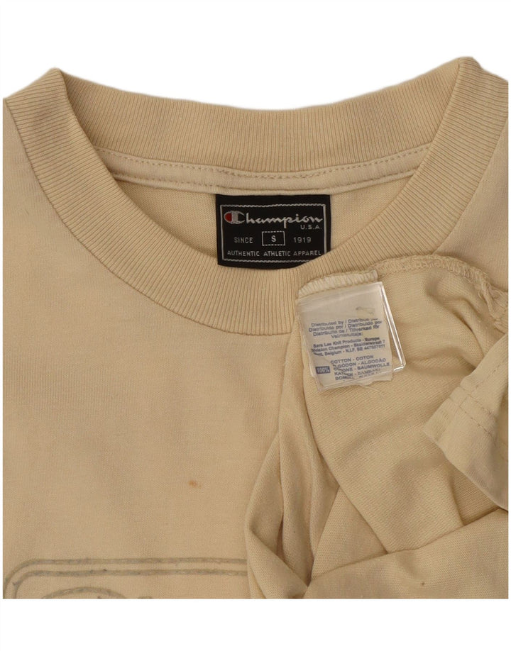 Camiseta feminina estampada Champion UK 10 algodão bege pequeno