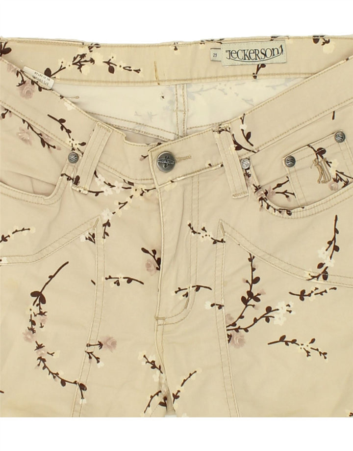 JECKERSON Womens Straight Capri Trousers W29 L24 Beige Floral Cotton Vintage Jeckerson and Second-Hand Jeckerson from Messina Hembry 