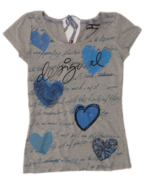 Desigual Camiseta feminina gráfica Top UK 6 XS Coração cinza
