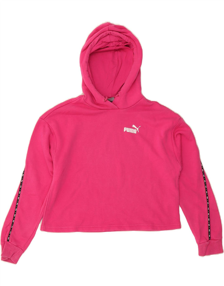 PUMA Womens Oversized Crop Graphic Hoodie Jumper UK 6 XS Pink Cotton Vintage Puma and Second-Hand Puma from Messina Hembry 