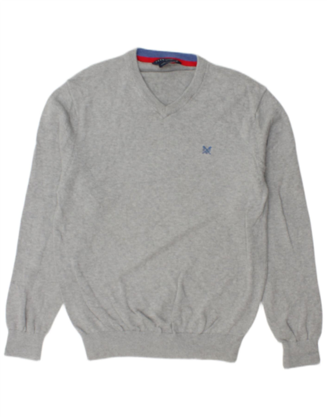CREW CLOTHING Suéter masculino com decote em V, algodão manchado cinza médio