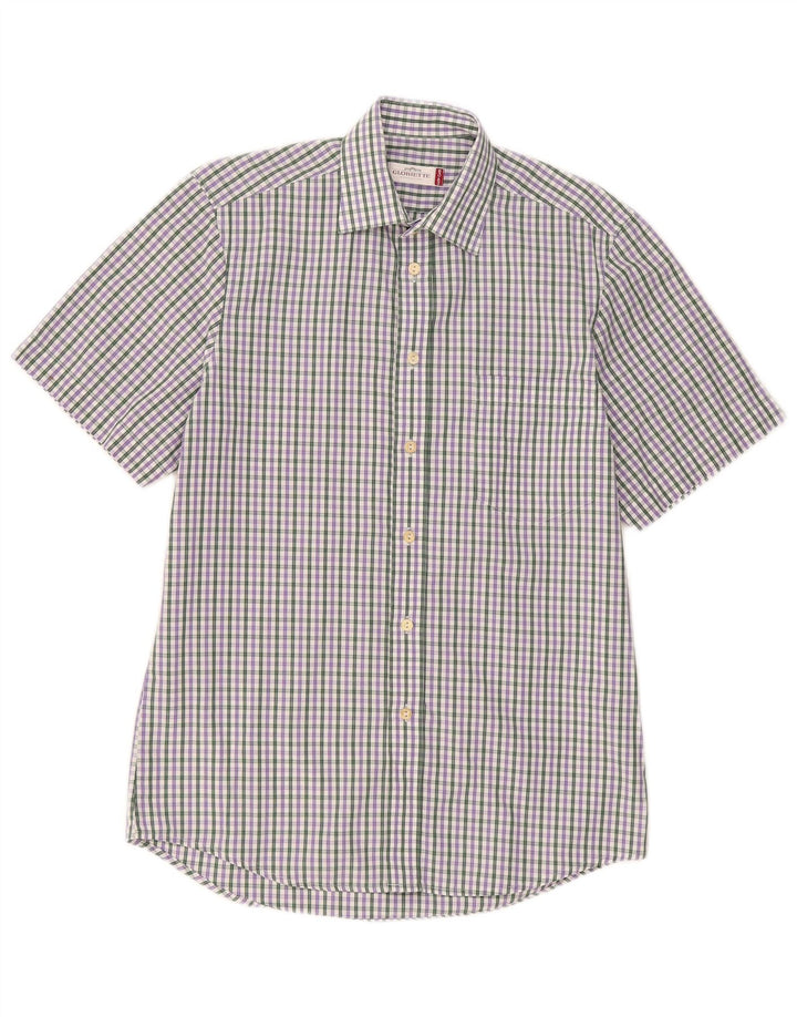 Camisa masculina de manga curta Gloriette, algodão xadrez médio multicolorido