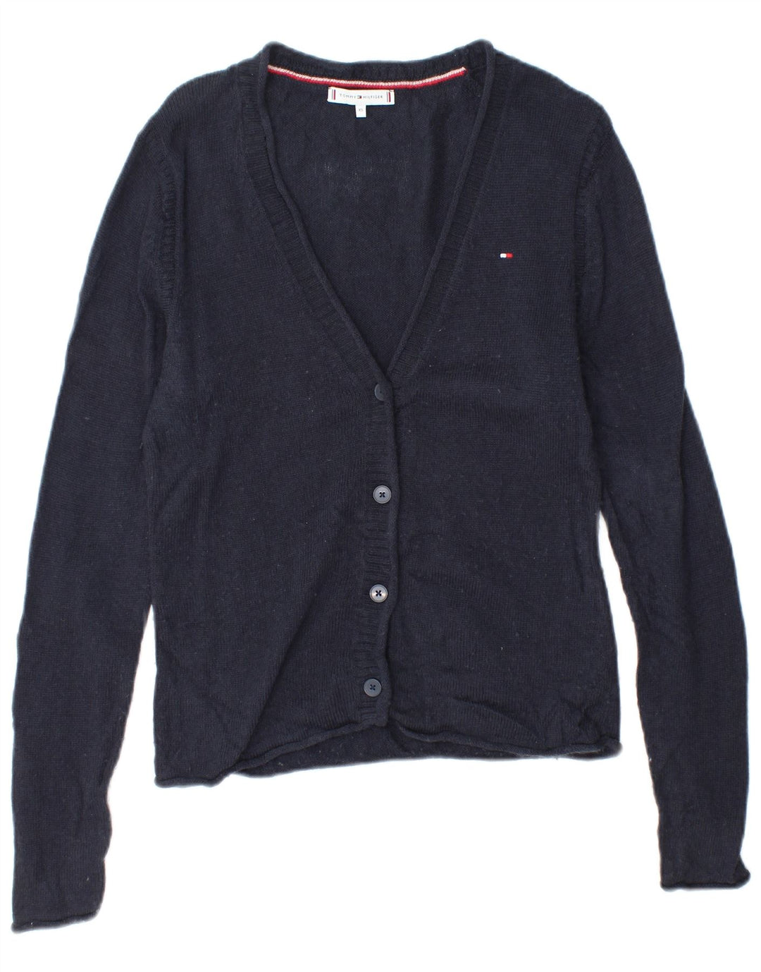 Suéter cardigã feminino Tommy Hilfiger UK 6 XS azul marinho lã