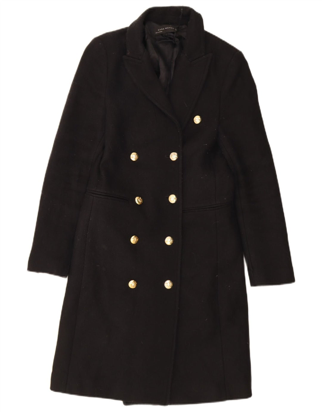 Casaco feminino Zara com peito duplo UK 6 XS preto poliéster