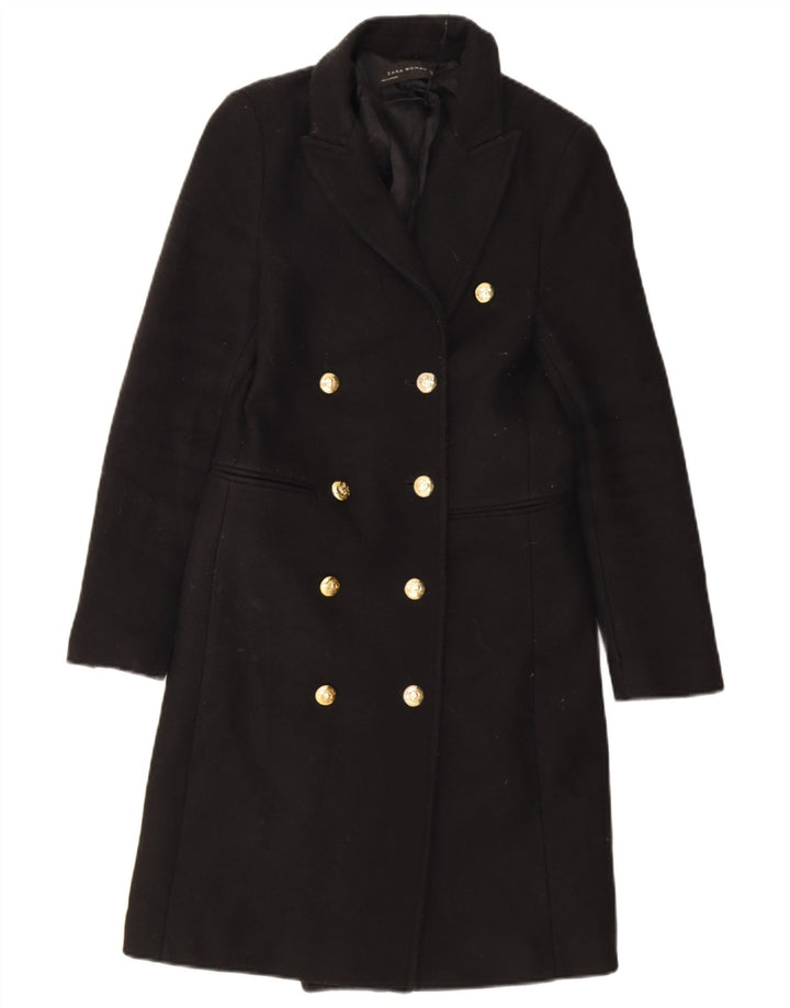 Casaco feminino Zara com peito duplo UK 6 XS preto poliéster