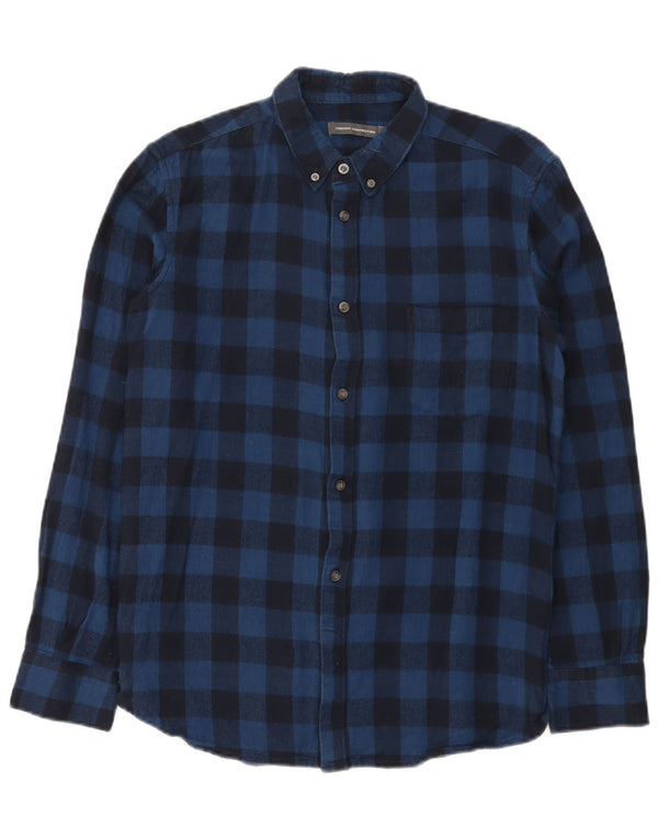Camisa masculina de flanela French Connection grande algodão xadrez azul marinho