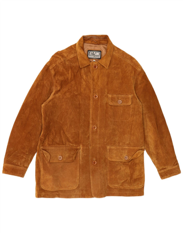 Jaqueta masculina de camurça Jet Plane IT 50 couro bege grande