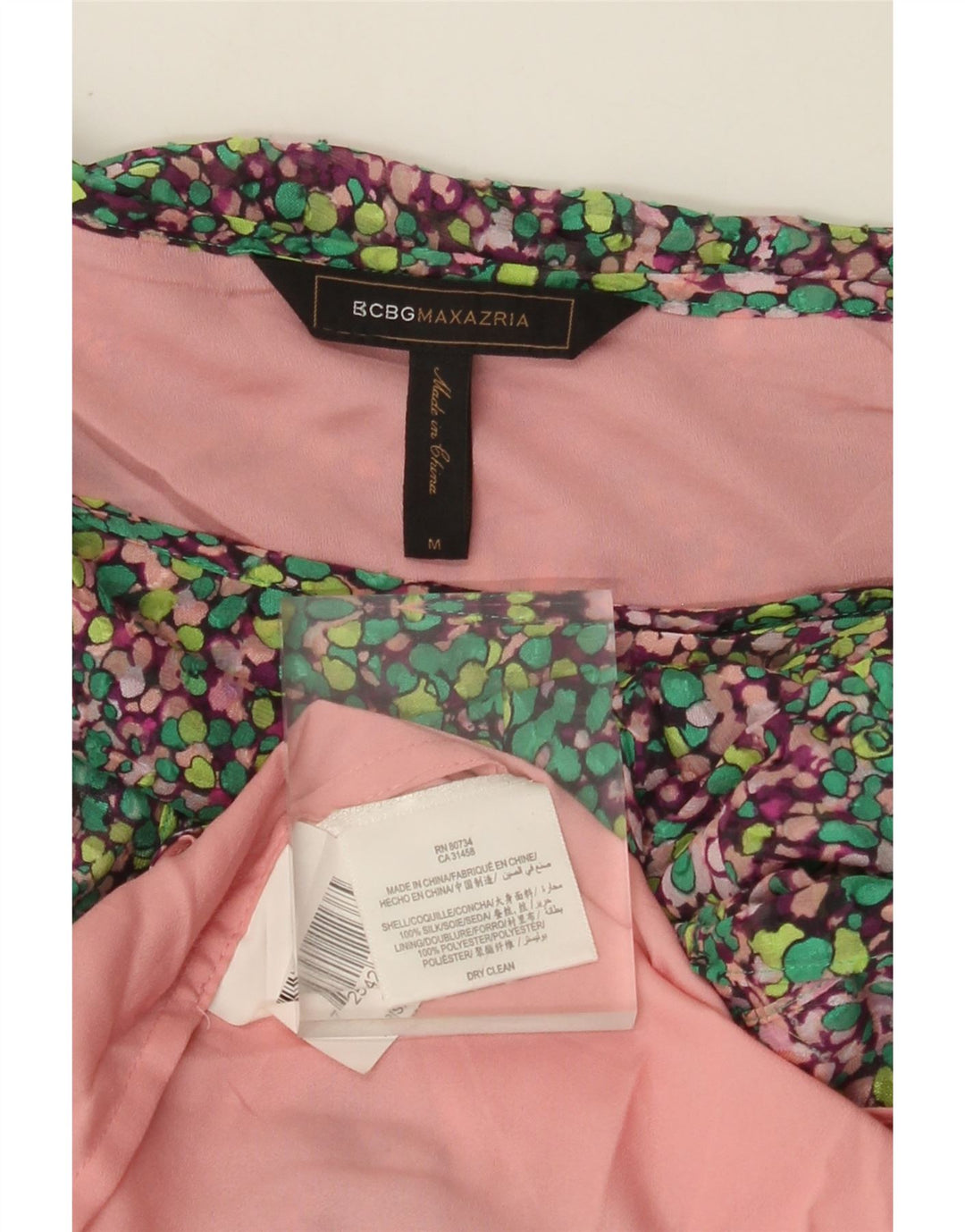 BCBGMAXAZRIA Vestido feminino de um ombro Reino Unido 14 seda multicolorida média