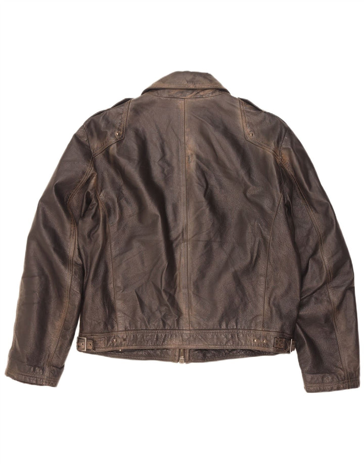 Jaqueta de couro militar masculina vintage IT 56 3XL marrom