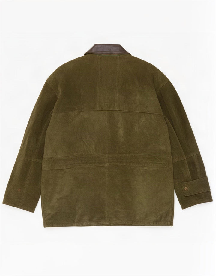Jaqueta de camurça masculina vintage IT 54 2XL couro cáqui