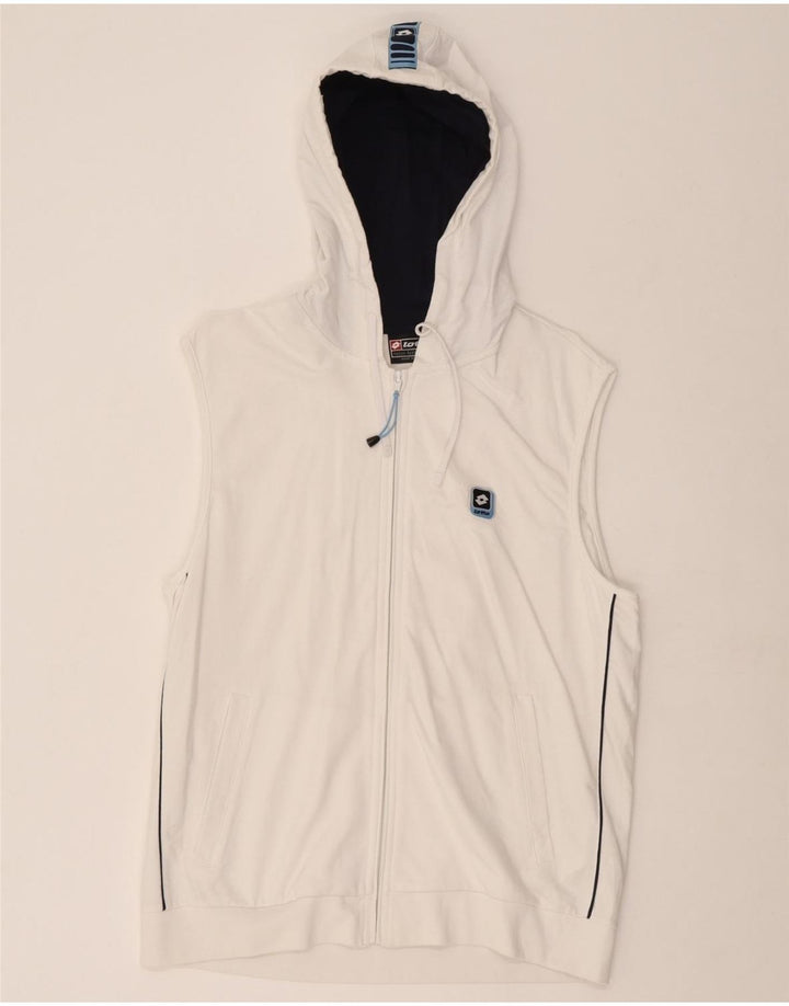 LOTTO Womens Sleeveless Zip Hoodie Sweater UK 18 XL White Cotton Vintage Lotto and Second-Hand Lotto from Messina Hembry 