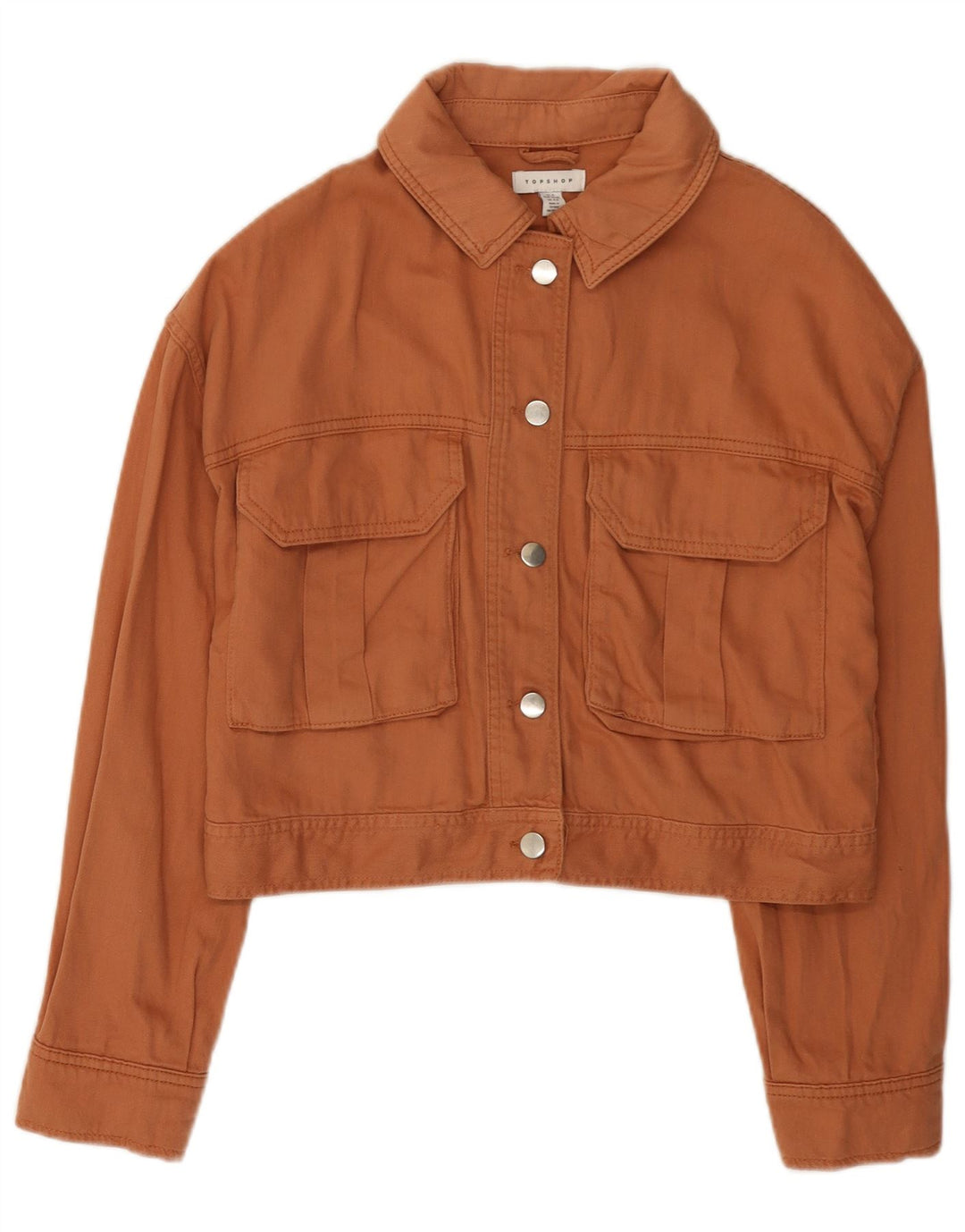 Jaqueta jeans feminina Topshop cropped grande Reino Unido 10 algodão laranja pequeno