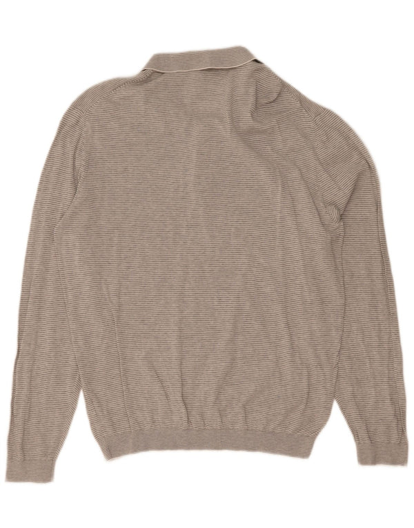 Suéter masculino Massimo Dutti com gola polo 2XL algodão listrado cinza
