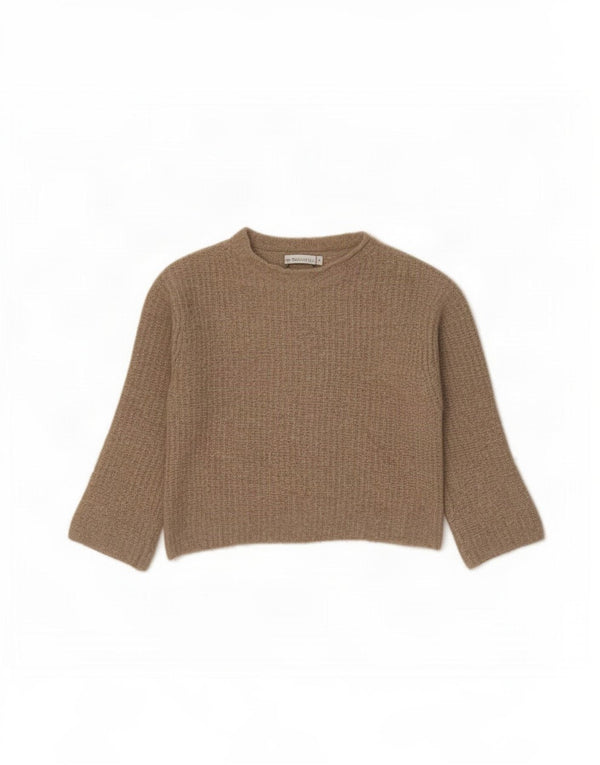 Zara Suéter feminino cropped grande com gola canoa Reino Unido 10 pequeno bege nylon