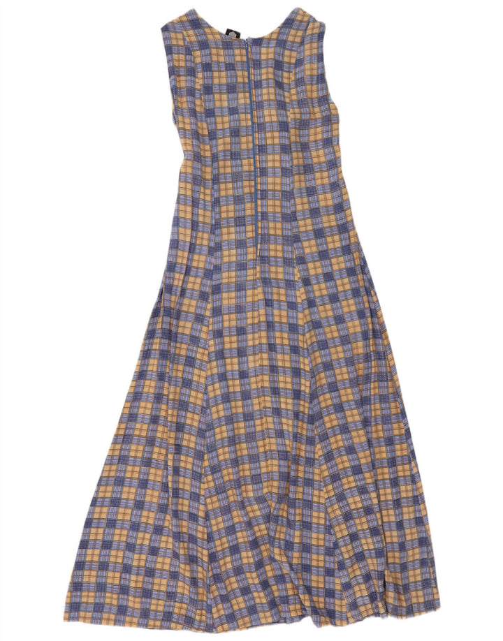 Vestido maxi feminino sem mangas We Be Bop Reino Unido 12 rayon xadrez azul médio