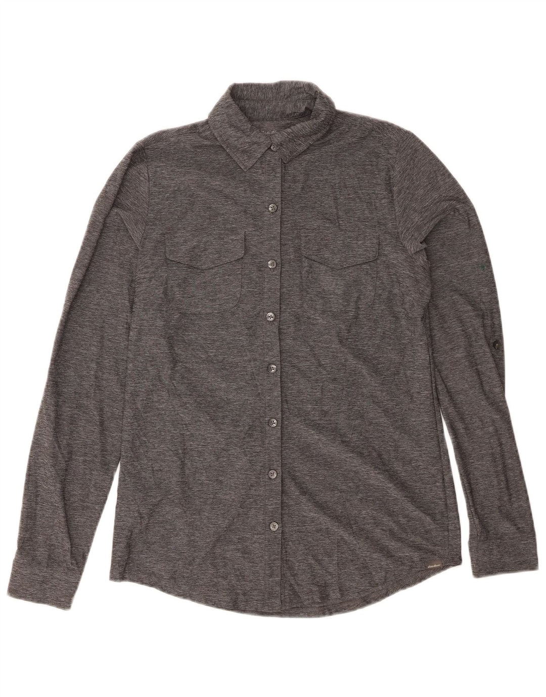 Camisa feminina EDDIE BAUER UK 6 XS poliéster manchado cinza