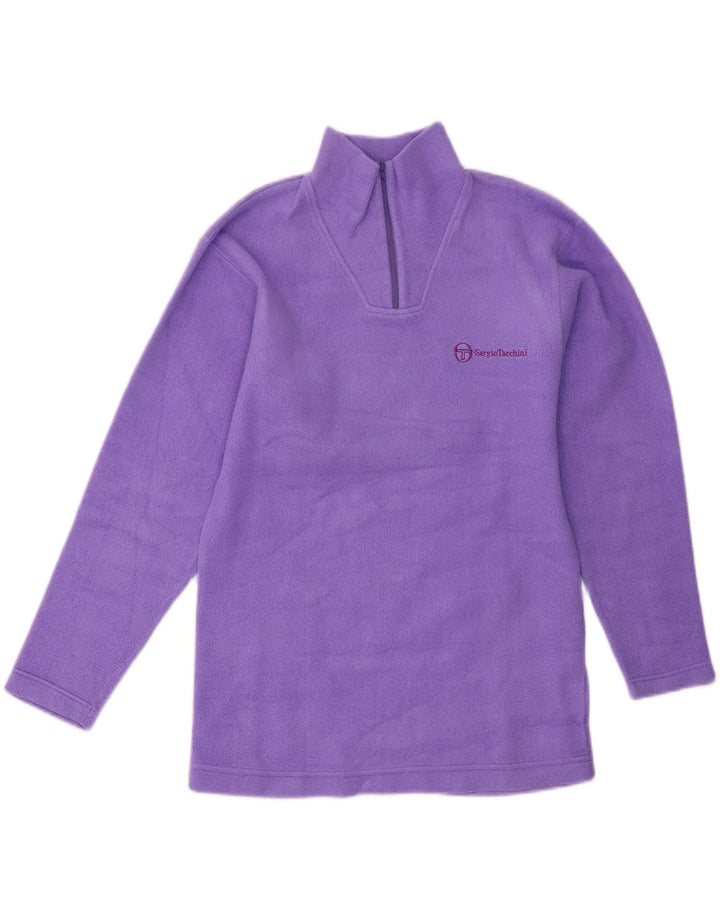 Suéter de lã feminino Sergio Tacchini com zíper e gola UK 14 poliéster roxo médio