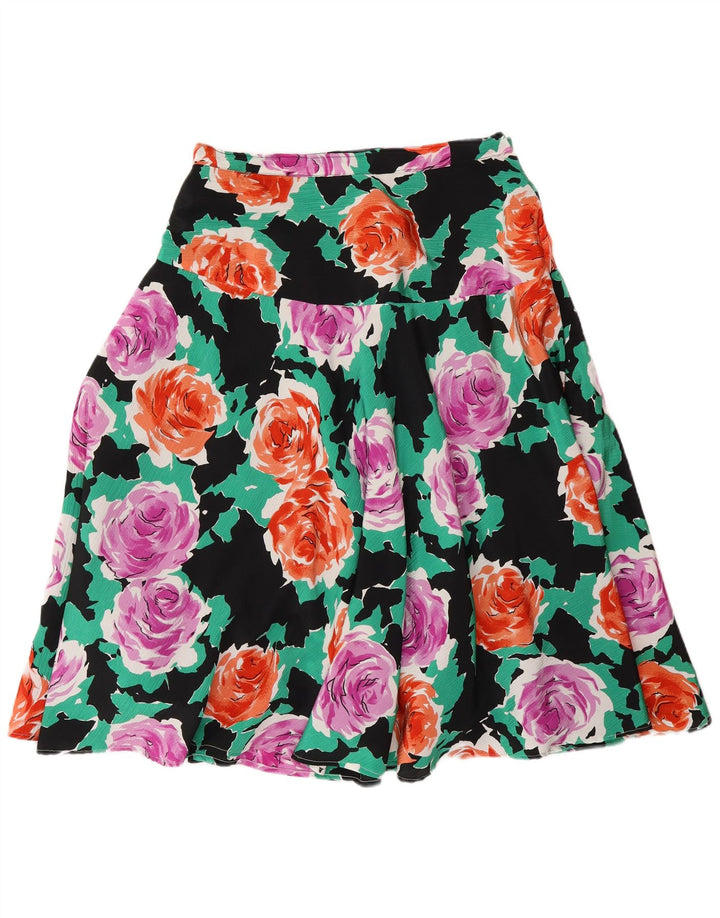 Saia larga feminina vintage W28 floral multicolorido médio