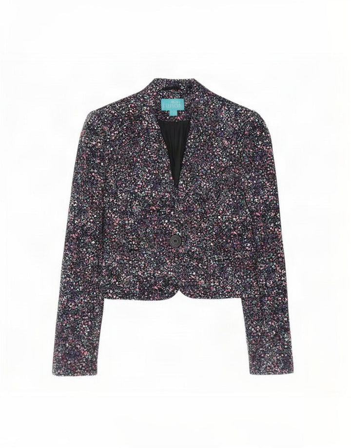 Jaqueta Bolero feminina Monsoon Reino Unido 12 algodão floral preto médio