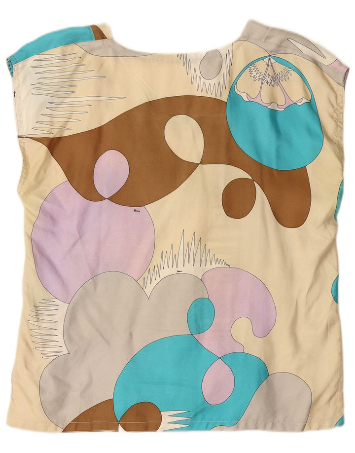 Blusa feminina VINTAGE com padrão abstrato Reino Unido 14 médio multicolorido