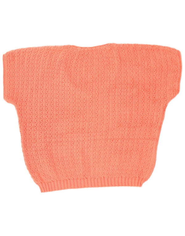 Suéter feminino vintage de manga curta com decote em V UK 18 XL rosa