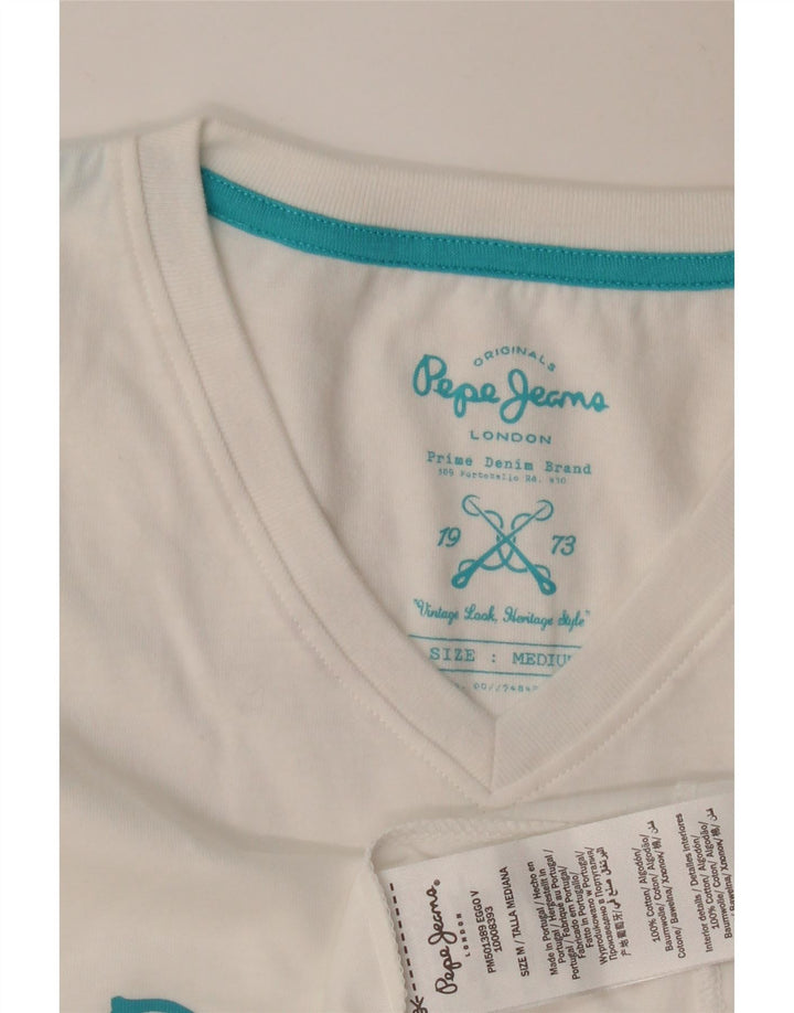 PEPE Jeans Camiseta masculina gráfica Top médio algodão branco