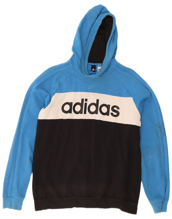 Adidas masculino gráfico moletom com capuz grande azul colorblock algodão