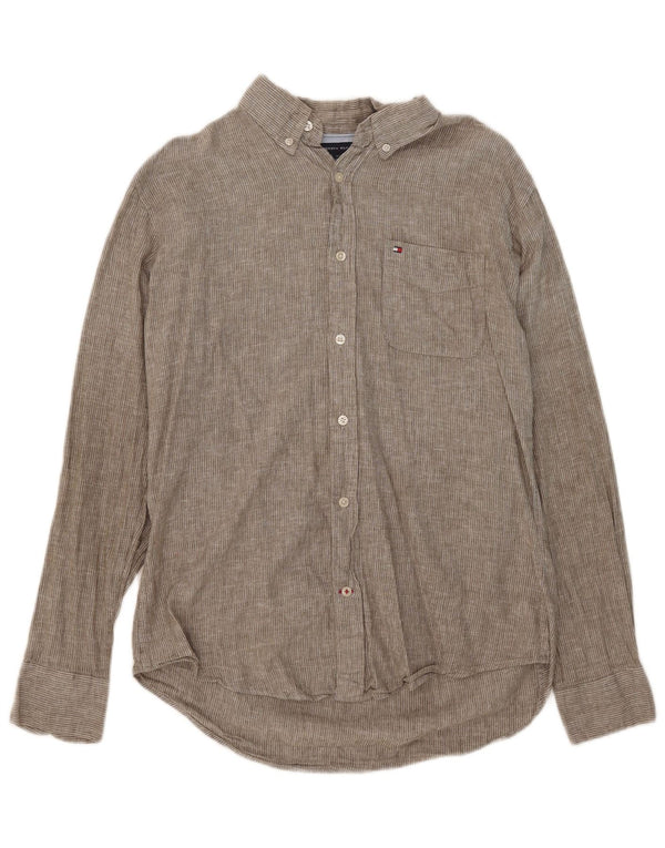 Camisa masculina Tommy Hilfiger Slim Fit grande algodão listrado cinza