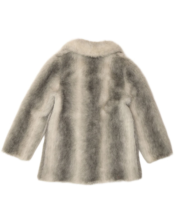 Sobretudo feminino VINTAGE de pele sintética UK 12 Modacryl médio listrado prateado