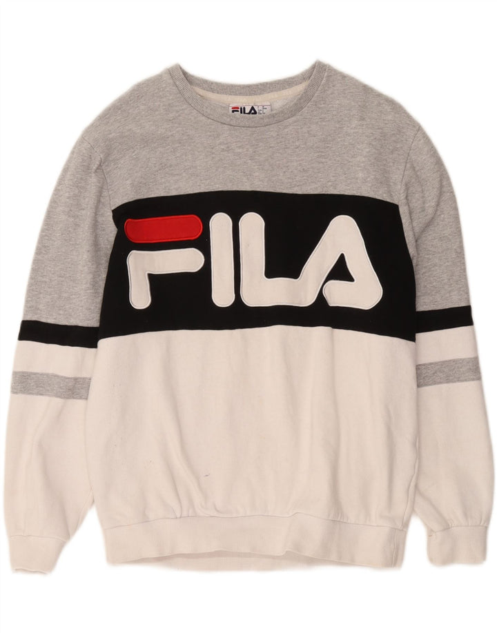 Fila moletom gráfico masculino jumper pequeno cinza colorblock algodão