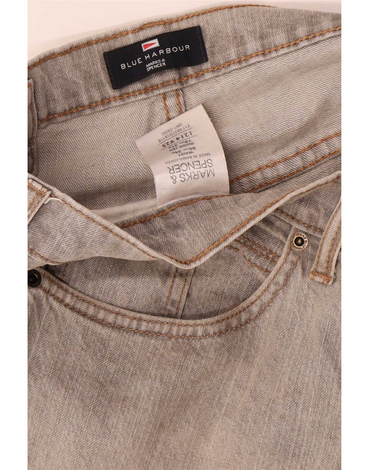 Calça jeans reta masculina Marks & Spencer Blue Harbor W34 L31 algodão cinza