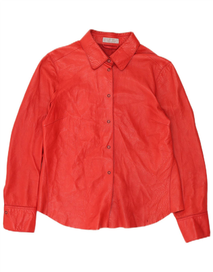 Camisa feminina de couro Strenesse UK 12 pele de cordeiro vermelha média