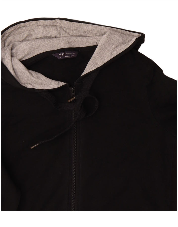 Suéter feminino com capuz e zíper MARKS & SPENCER Reino Unido 14 grande algodão preto
