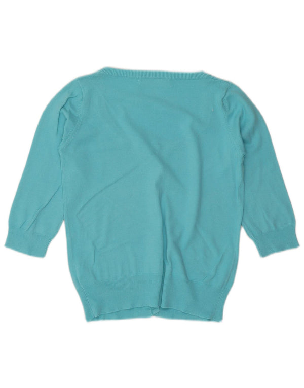 Suéter cardigã feminino Zara manga 3/4 Reino Unido 12 algodão azul médio