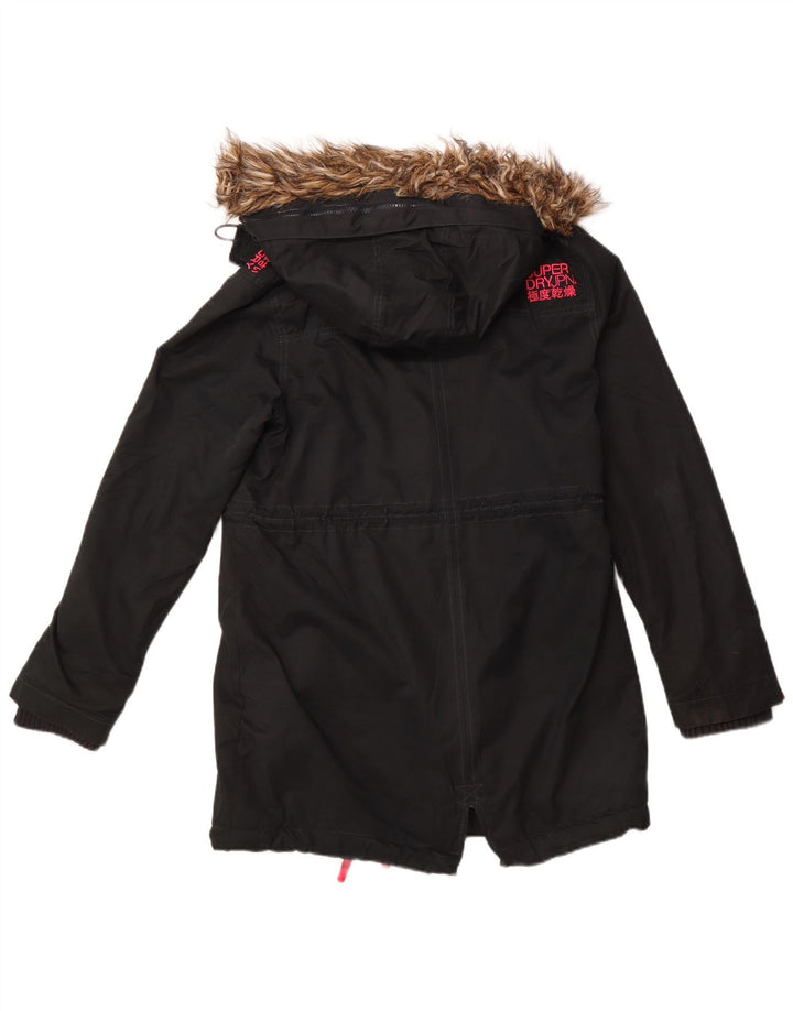 Jaqueta feminina SUPERDRY Windparka com capuz gráfico UK 14 grande preta