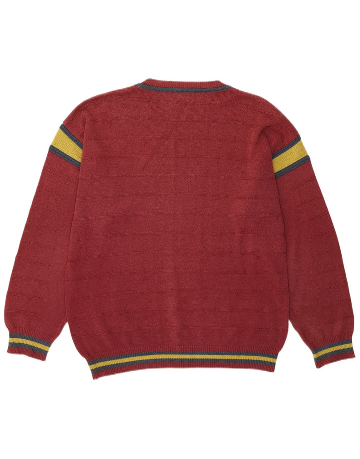Suéter vintage masculino com gola redonda grande bloco colorido rosa
