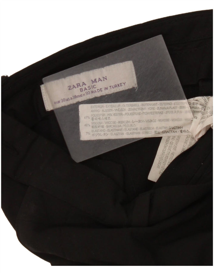 Zara Mens Straight Suit Calças EU 38 Pequeno W30 L35 Poliéster Preto
