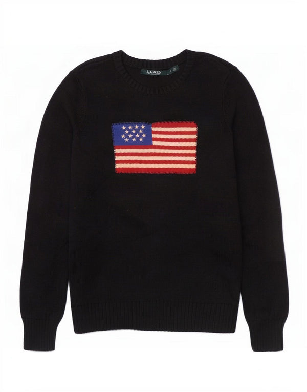 Suéter feminino Ralph Lauren com gola canoa e gola redonda Reino Unido 10 pequeno preto EUA