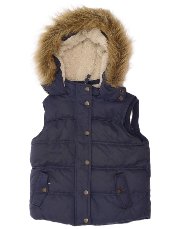 Colete acolchoado com capuz para meninas Fat Face 6-7 anos de poliéster azul marinho